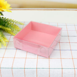 Altı Pembe Karton Üstü Asetat Kutu 9x9x3CM - 1