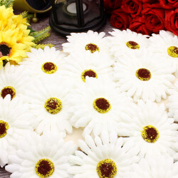 Lüks Kumaş Gerbera Kafa 10CM 50'li Paket Beyaz - 1