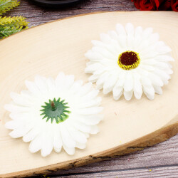 Lüks Kumaş Gerbera Kafa 10CM 50'li Paket Beyaz - 2