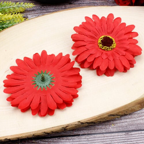 Lüks Kumaş Gerbera Kafa 10CM 50'li Paket Kırmızı - 2