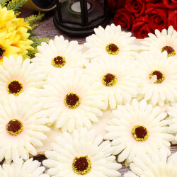 Lüks Kumaş Gerbera Kafa 10CM 50'li Paket Krem - 1