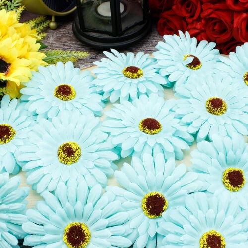 Lüks Kumaş Gerbera Kafa 10CM 50'li Paket Mavi - 1