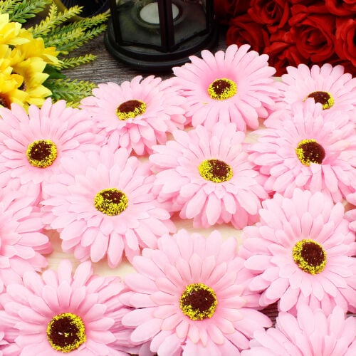 Lüks Kumaş Gerbera Kafa 10CM 50'li Paket Pembe - 1