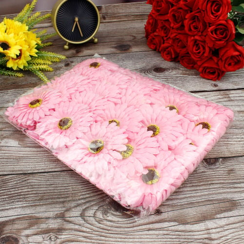 Lüks Kumaş Gerbera Kafa 10CM 50'li Paket Pembe - 3