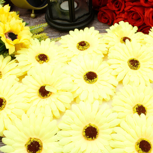 Lüks Kumaş Gerbera Kafa 10CM 50'li Paket Sarı - 1