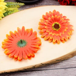 Lüks Kumaş Gerbera Kafa 10CM 50'li Paket Turuncu - 2