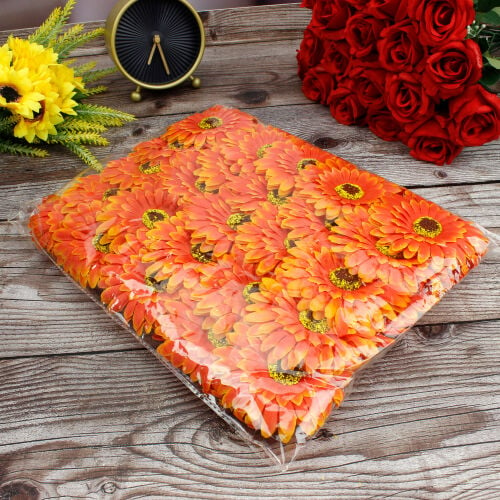 Lüks Kumaş Gerbera Kafa 10CM 50'li Paket Turuncu - 3